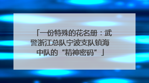 一份特殊的花名册：武警浙江总队宁波支队镇海中队的“精神密码”
